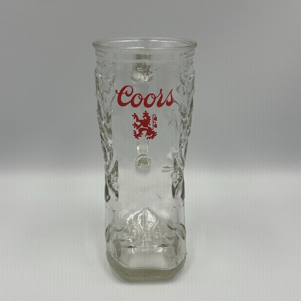 Coors Cowboy Boot Shaped Beer Glass Mug Handle Red Logo 6" Retro 70's